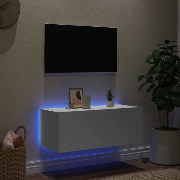 vidaXL Stenska TV omarica z LED lučkami bela 80x35x31 cm