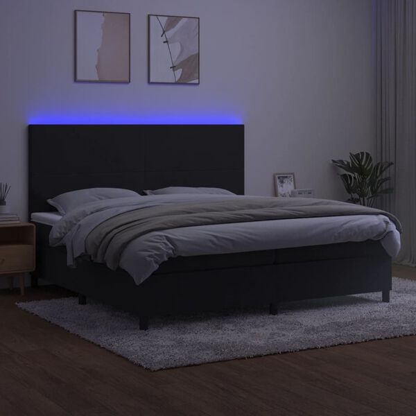 vidaXL Box spring postelja z vzmetnico LED črna 200x200 cm žamet