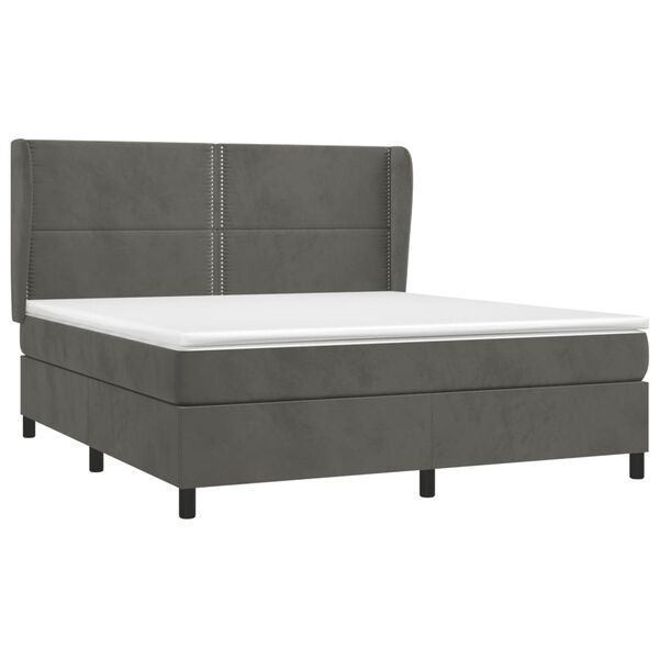 vidaXL Box spring postelja z vzmetnico temno siva 160x200 cm žamet