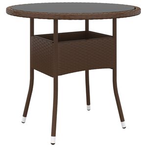 vidaXL Vrtna miza &Oslash;80x75 cm kaljeno steklo in poli ratan rjava