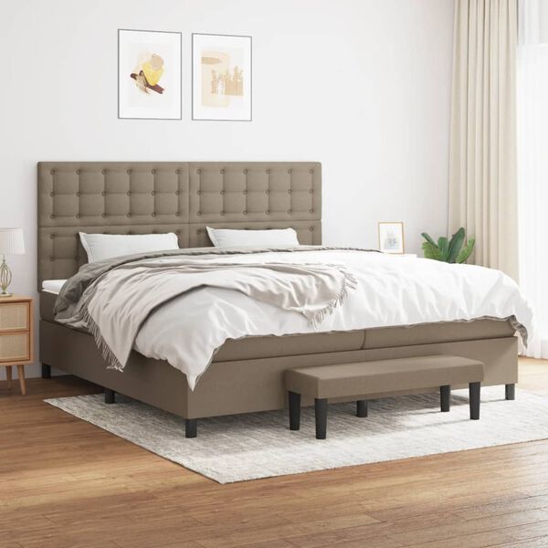 vidaXL Box spring postelja z vzmetnico taupe 200x200 cm blago