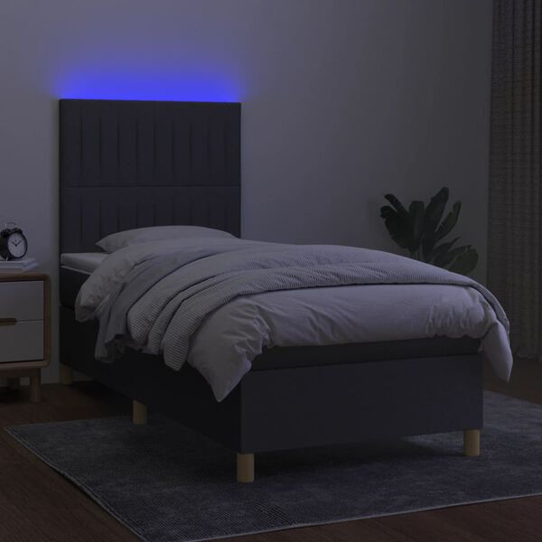 vidaXL Box spring postelja z vzmetnico LED temno siva 100x200 cm blago