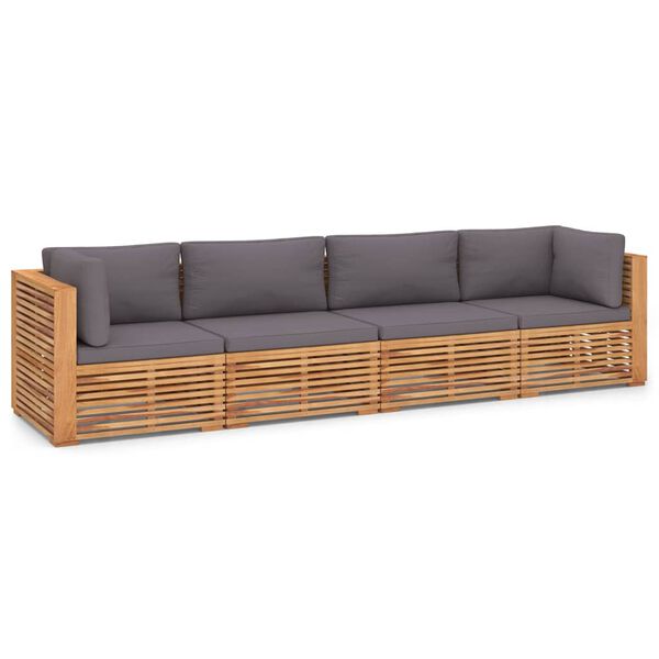 vidaXL Vrtni kavč &scaron;tirised z blazinami trdna tikovina