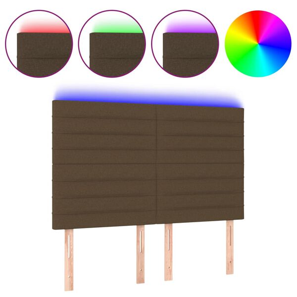 vidaXL LED posteljno vzglavje temno rjavo 144x5x118/128 cm blago