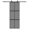 vidaXL Drsna vrata z opremo črna 76x205 cm kaljeno steklo