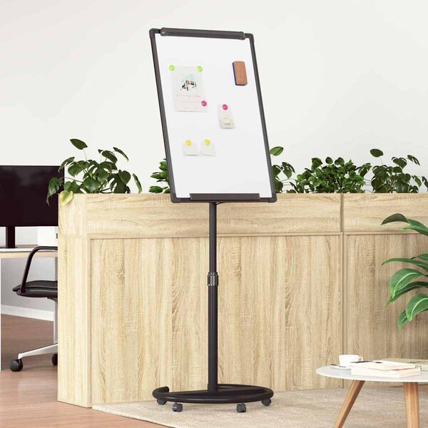 vidaXL Magnetna bela tabla s kolesom Bela in črna 62 x 62 x 195 cm EPS