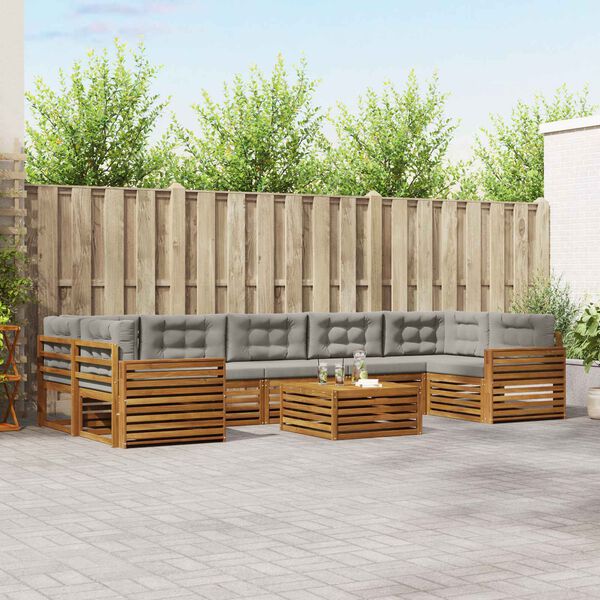 vidaXL Zunanja garnitura za sedenje 8 pcs Naravna in svetlo siva