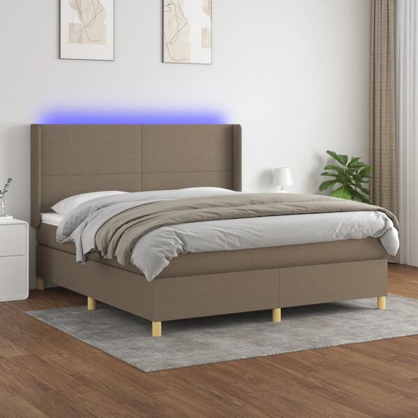 vidaXL Box spring postelja z vzmetnico LED taupe 180x200 cm blago