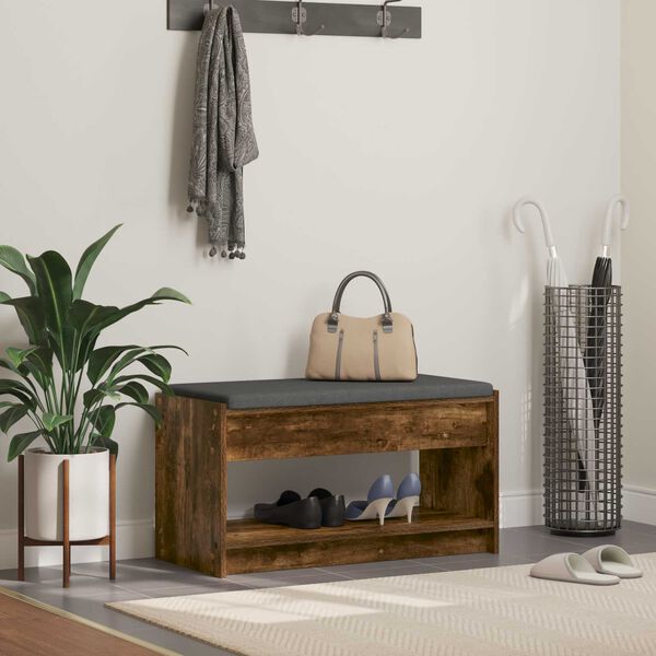 vidaXL Haldna klop z blazino s polico Dimljeni Hrast 83 x 38 x 45 cm