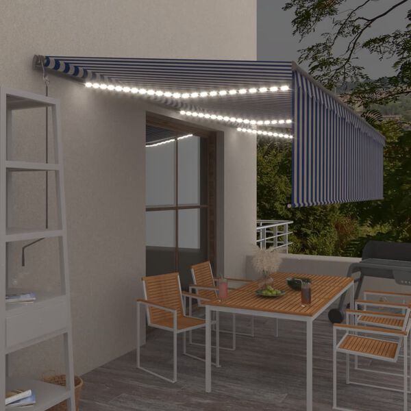 vidaXL Avtomatska tenda s senčilom LED + senzor 6x3 m modra in bela