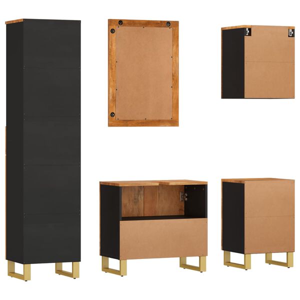 vidaXL Komplet kopalni&scaron;kih omaric 5-delni rjav in črn trden mangov les