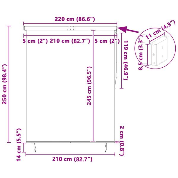 vidaXL Rolo z zavesami Modra in bela 200 x 250 cm Tkanina in aluminij