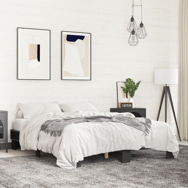 vidaXL Posteljni okvir črn 150x200 cm inženirski les in kovina