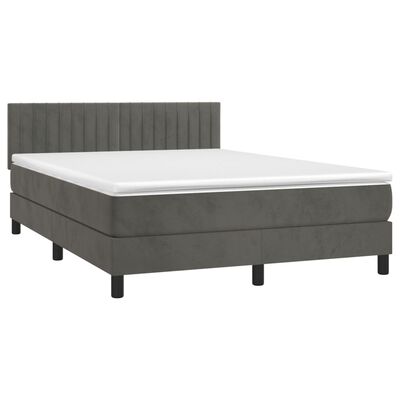 vidaXL Box spring postelja z vzmetnico temno siva 140x200 cm žamet