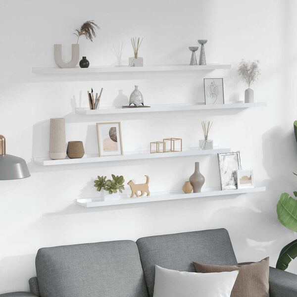 vidaXL Stenske police 4 kosi visok sijaj bele 100x9x3 cm