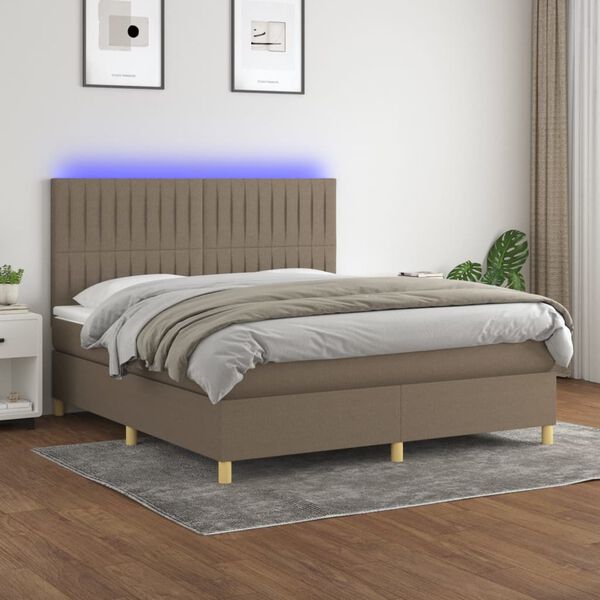 vidaXL Box spring postelja z vzmetnico LED taupe 180x200 cm blago