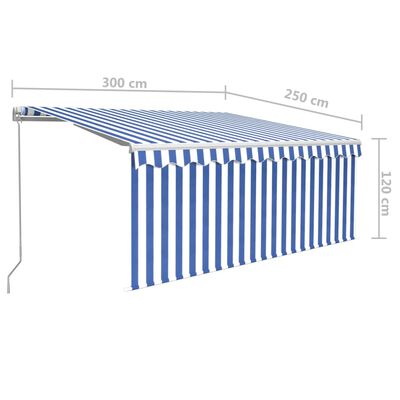 vidaXL Ročno zložljiva tenda s senčilom LED 3x2,5 m modra in bela