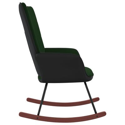 vidaXL Gugalni stol temno zelen žamet in PVC