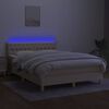 vidaXL Box spring postelja z vzmetnico LED krem 140x190 cm blago