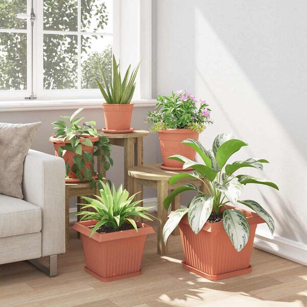 vidaXL Kvadratna cvetlična posoda 6 pcs Kamnito rdeča Plastika