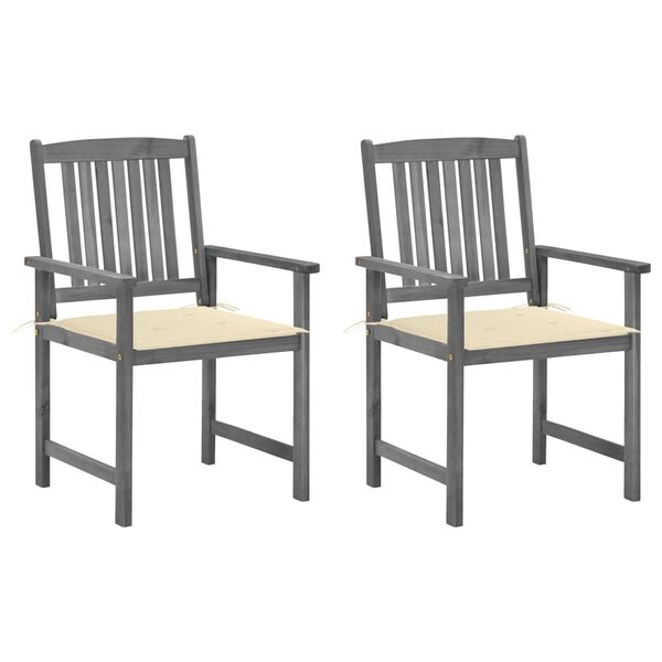 vidaXL Vrtni stoli z blazinami 2 kosa siv trden akacijev les