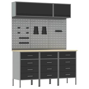 vidaXL Set delovnih omar s predalom s shranjevanjem 8 pcs Črna