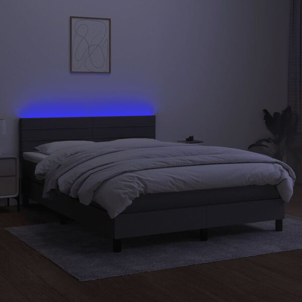 vidaXL Box spring postelja z vzmetnico LED temno siva 140x190 cm blago