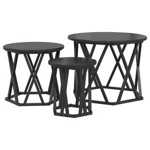vidaXL Nesting stranski stol 3 kos Črna Orehovina 53 x 53 x 40 cm