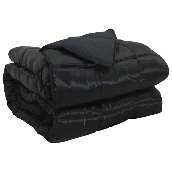 vidaXL Polna celoletna prevleka Črna 220 x 240 cm Satin in mikrovlakna