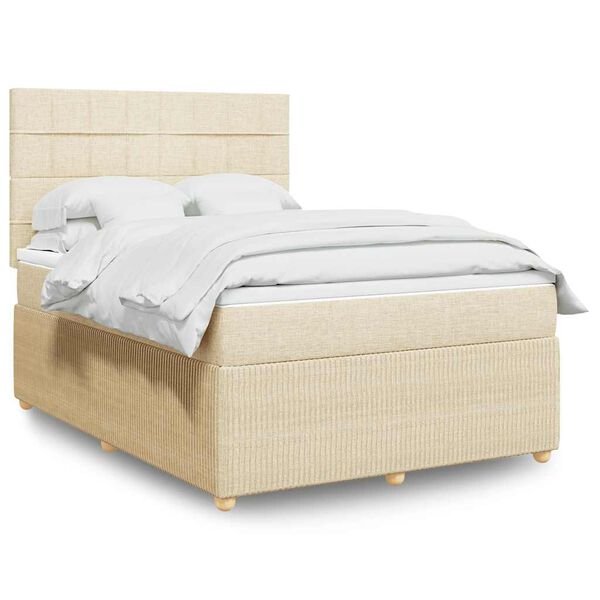 vidaXL Box spring postelja z vzmetnico krem 140x200 cm blago