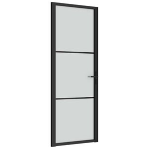 vidaXL Notranja vrata 76x201,5 cm črno mat steklo in aluminij