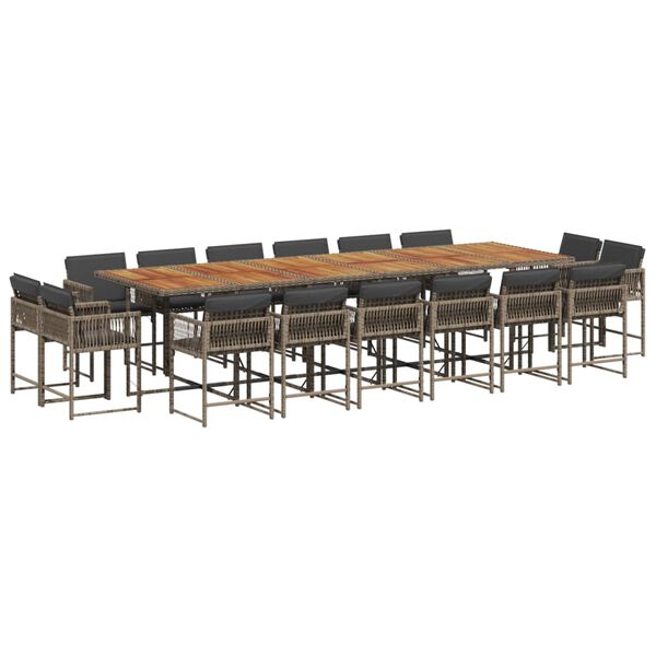 vidaXL Vrtna jedilna garnitura 17-delna z blazinami siv poli ratan