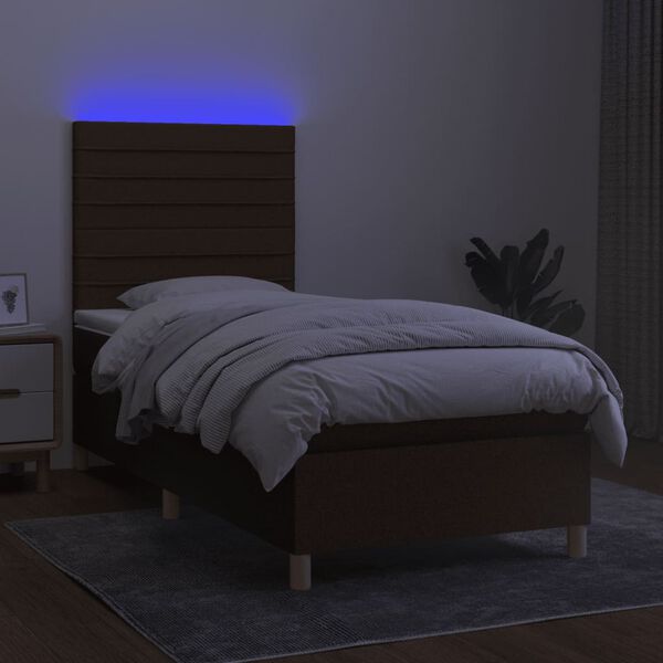 vidaXL Box spring postelja z vzmetnico LED temno rjava 100x200cm blago