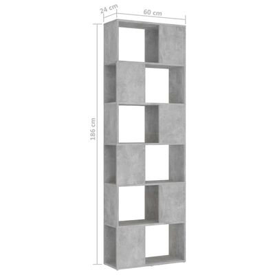vidaXL Knjižna omara za razdelitev prostora betonsko siva 60x24x186 cm