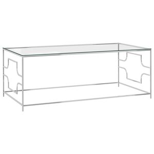 vidaXL Klubska mizica srebrna 120x60x45 cm nerjaveče jeklo in steklo