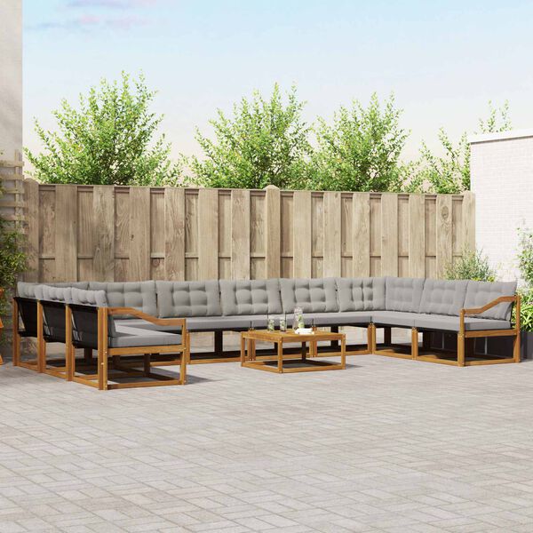 vidaXL Zunanja garnitura za sedenje 11 pcs Naravna in svetlo siva