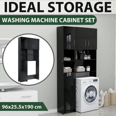 vidaXL Komplet omar za pralni stroj visok sijaj črne iverna plošča