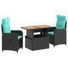vidaXL Zunanja jedilnica 3 kos Black and Turquoise 100 x 55 x 73 cm