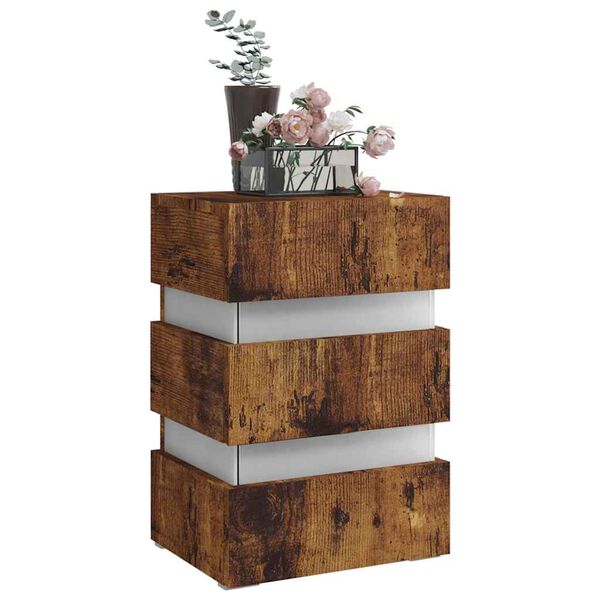 vidaXL LED nočna omarica dimljeni hrast 45x35x67 cm inženirski les