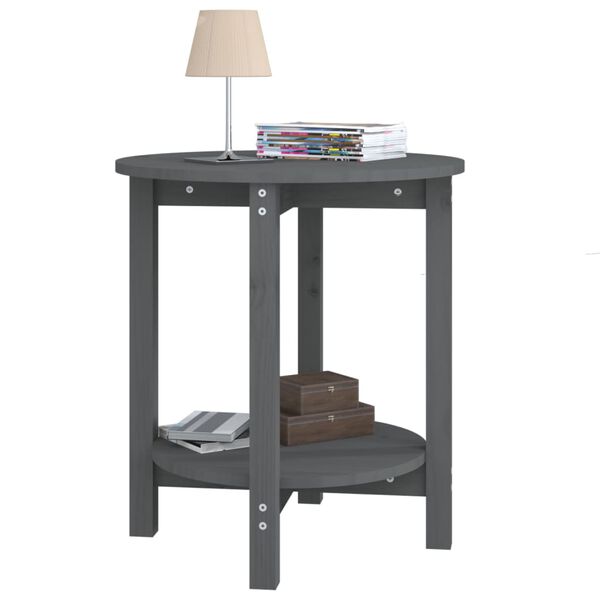 vidaXL Klubska mizica siva Ø 55x60 cm trdna borovina