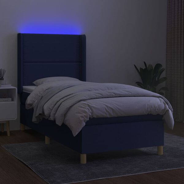 vidaXL Box spring postelja z vzmetnico LED modra 80x200 cm blago