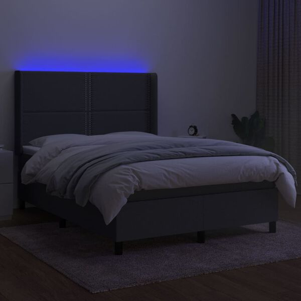 vidaXL Box spring postelja z vzmetnico LED temno siva 140x200 cm blago