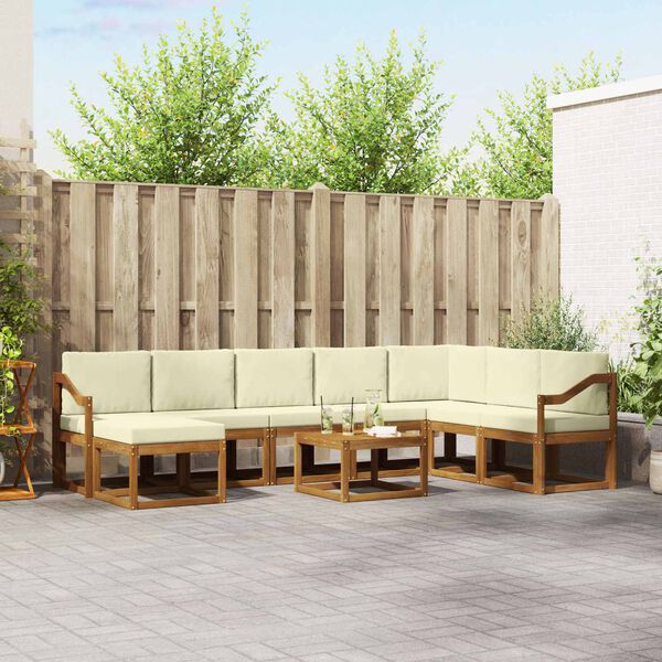 vidaXL Zunanja garnitura za sedenje z blazino 9 pcs Naravna in smetana