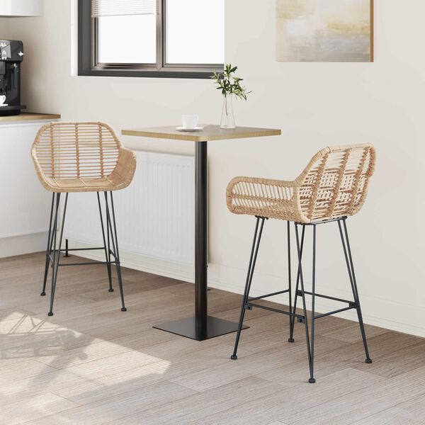 vidaXL Barski stol 2 pcs Naravna 55 x 52 x 92 cm Ratan in železo