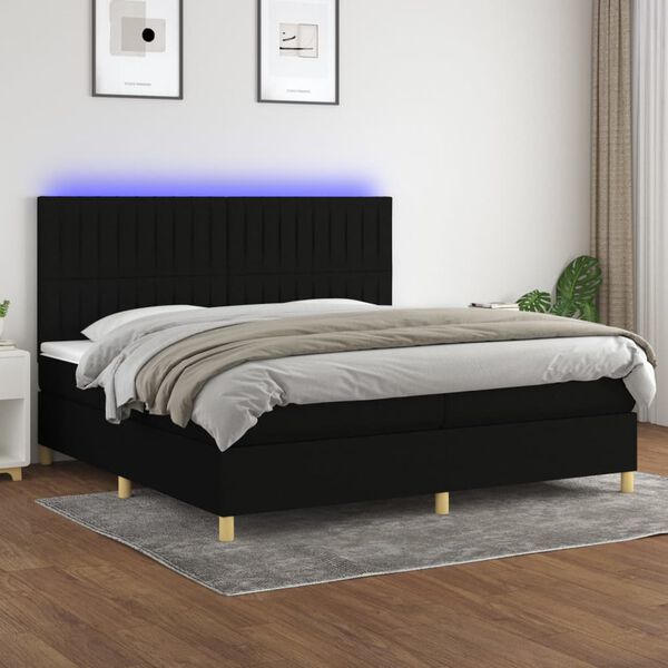 vidaXL Box spring postelja z vzmetnico LED črna 200x200 cm blago