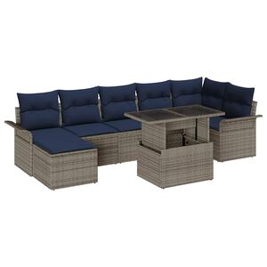 vidaXL Vrtna sedežna garnitura z blazino 8 pcs Siva Poliratan