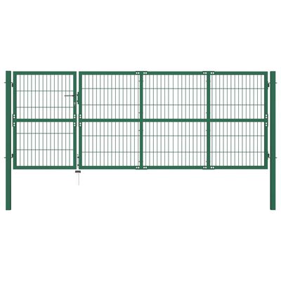 vidaXL Vrata za vrtno ograjo s stebrički 350x120 cm jeklo zelena