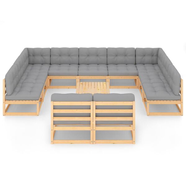 vidaXL Vrtna sedežna garnitura 12-delna z blazinami trdna borovina