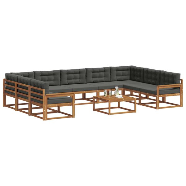 vidaXL Zunanja garnitura za sedenje 10 pcs Naravna in antracitna