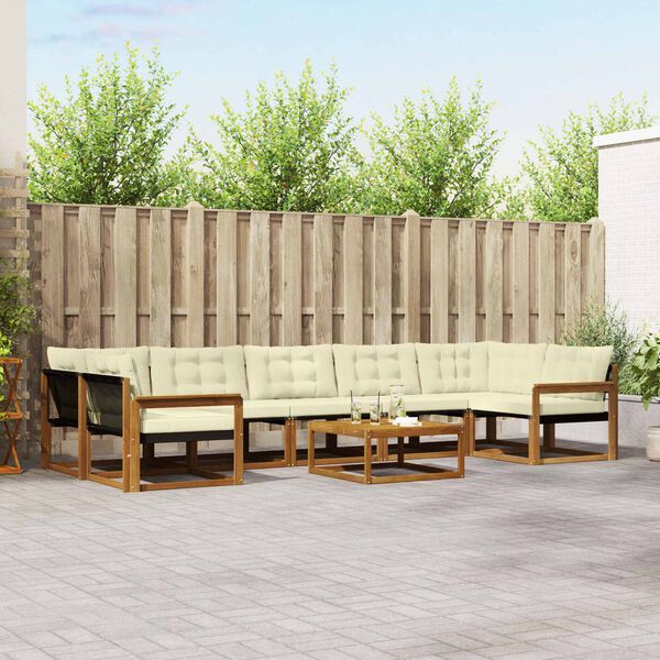 vidaXL Zunanja garnitura za sedenje z blazino 8 pcs Naravna in smetana